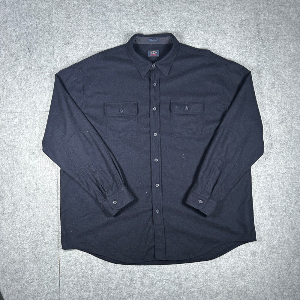 Paul & Shark Yachting Shirt Mens 4XL Black Wool Blend Button Up Italian Designer